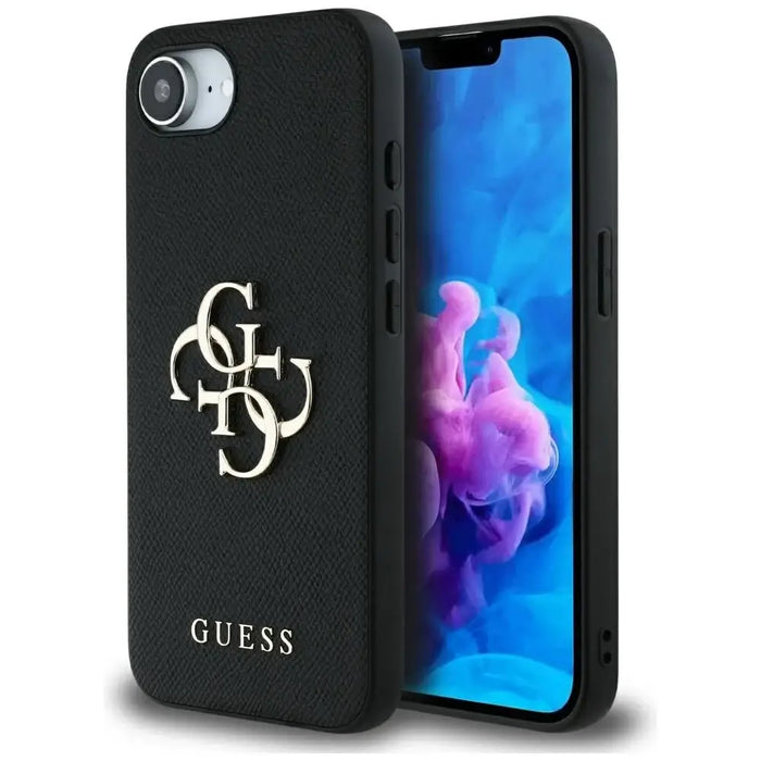Калъф Guess PU Grained 4G Metal Logo за iPhone 16e - черен