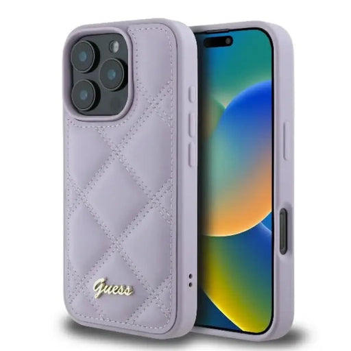 Калъф Guess Quilted Metal Logo за iPhone 16 Pro - светло