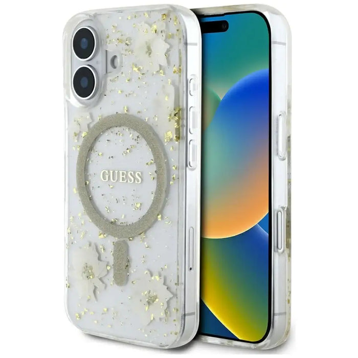 Калъф Guess Resin Flowers Glitter MagSafe за iPhone 16