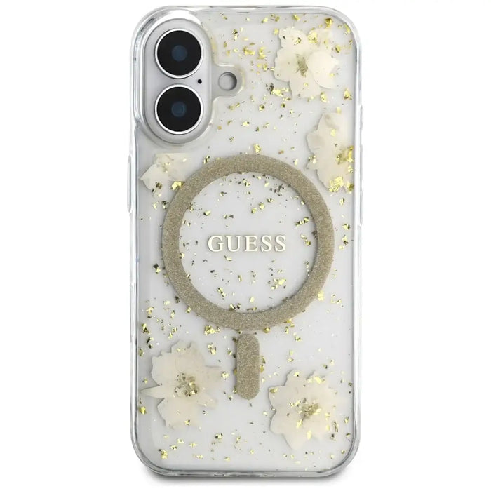 Калъф Guess Resin Flowers Glitter MagSafe за iPhone 16