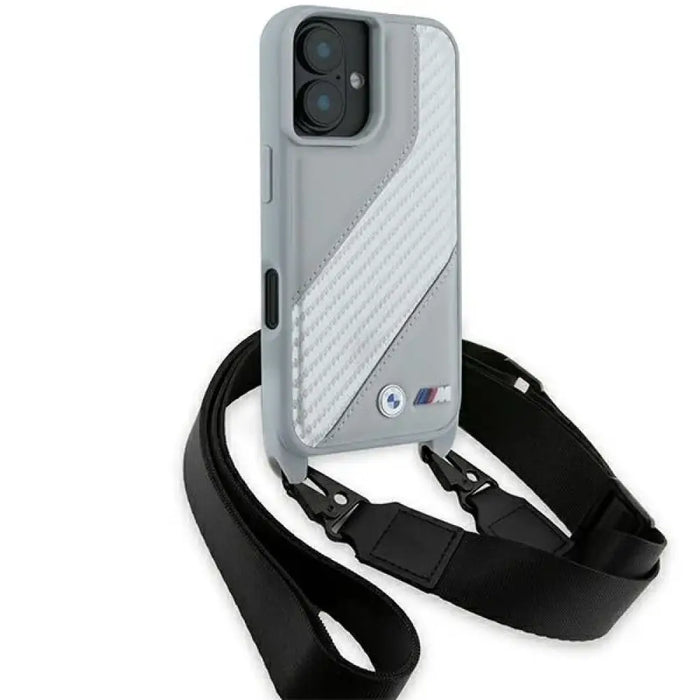 Калъф за iPhone 16 BMW M Edition Carbon Stripe & Strap - сив