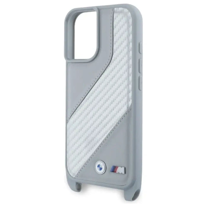 Калъф за iPhone 16 BMW M Edition Carbon Stripe & Strap - сив