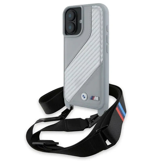 Калъф за iPhone 16 BMW M Edition Carbon Stripe & Strap - сив