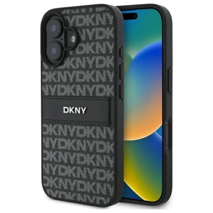 Калъф за iPhone 16 DKNY Texture Pattern Tonal Stripe - черен