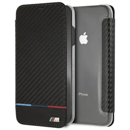 Калъф за iPhone XS Max BMW Carbon Tricolor Stripe - черен