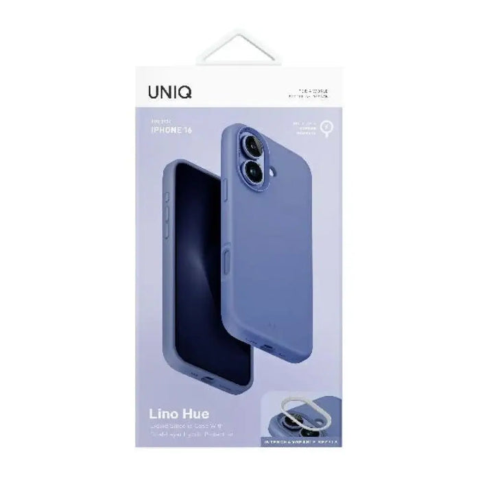 Калъф за зареждане Uniq Lino Hue Magclick за iPhone 16 - син