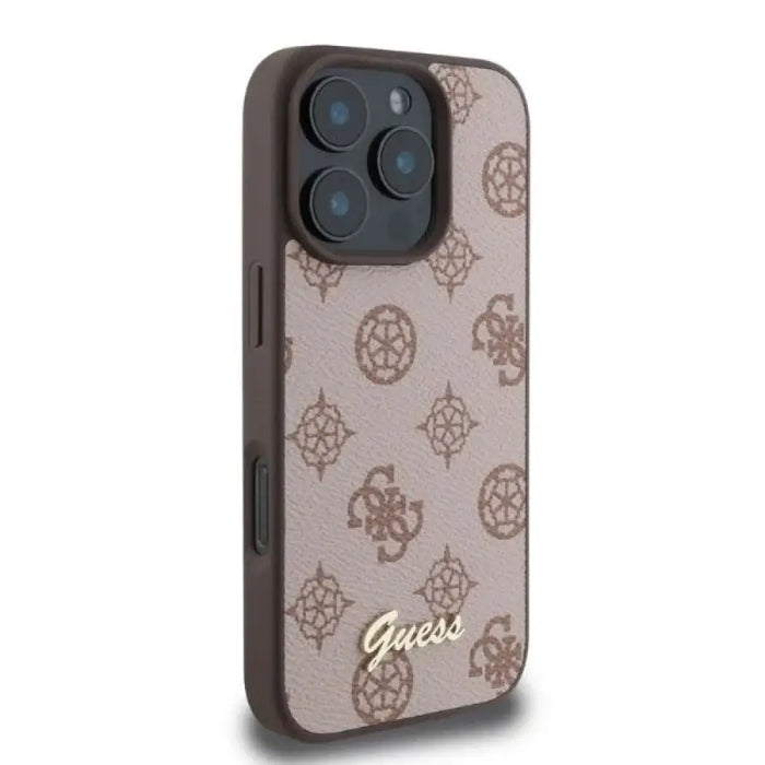 Калъф Guess Peony Script MagSafe за iPhone 16 Pro - кафяв
