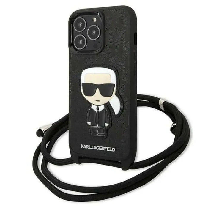 Karl Lagerfeld Leather Monogram Patch and Cord Iconik Case