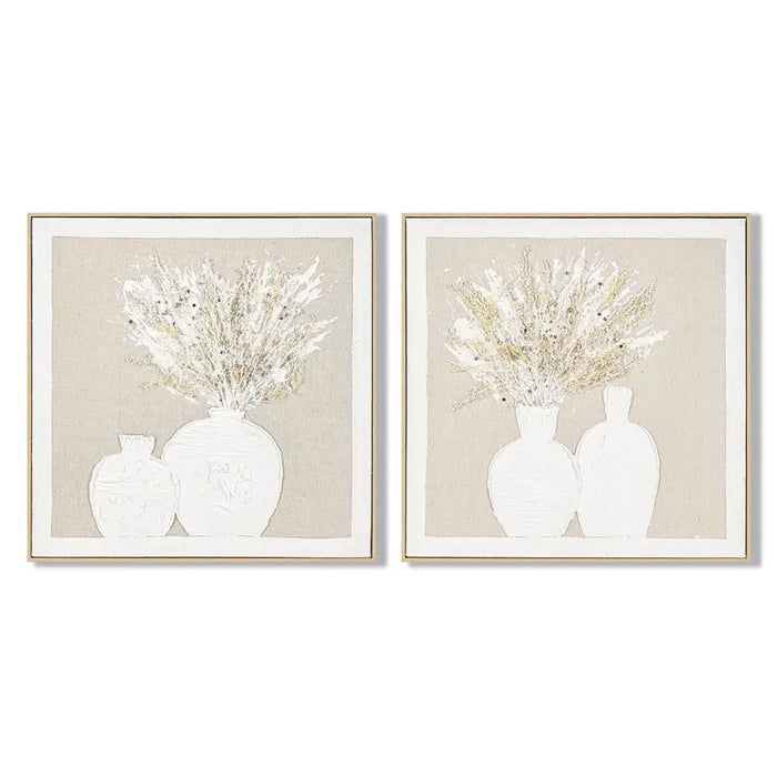 Картина Home ESPRIT Бял Бежов Ваза Cottage 62 x 4,5 x 62 cm