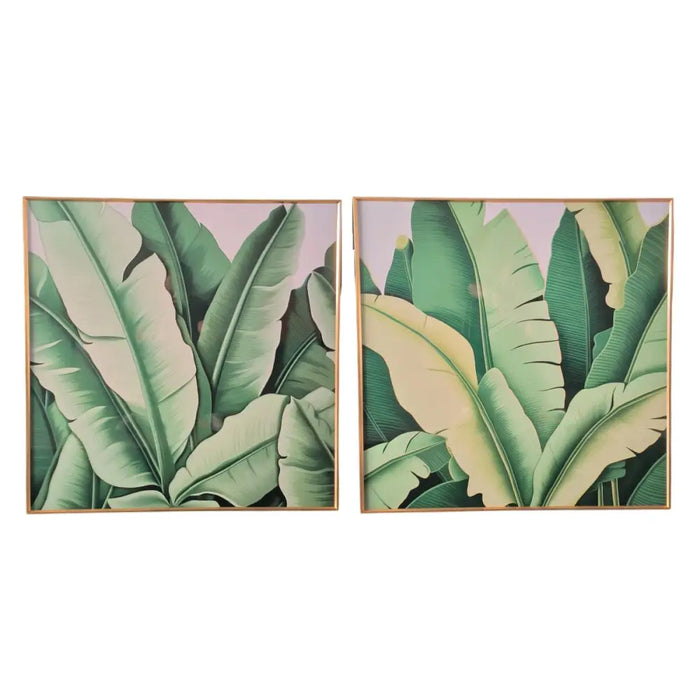 Картина Home ESPRIT Зелен Листи Тропически 80 x 3,5 x 80 cm