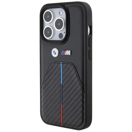 Кейс BMW Stamped Tricolor Stripe за iPhone 15 Pro черен