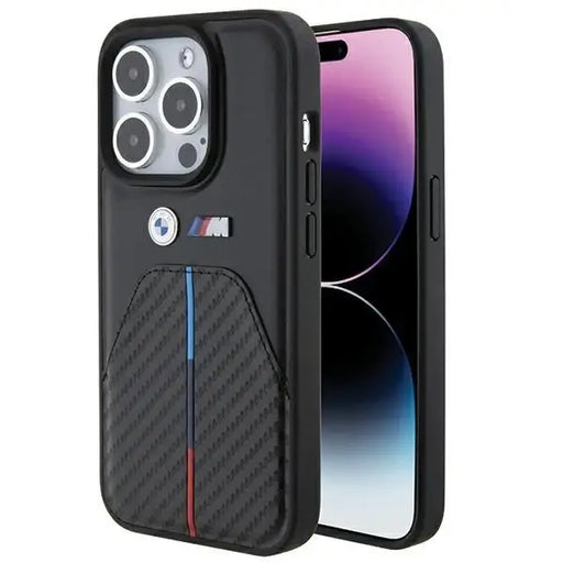Кейс BMW Stamped Tricolor Stripe за iPhone 15 Pro черен
