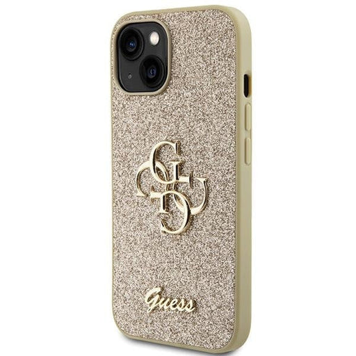 Кейс Guess Glitter Script Big 4G за iPhone 15 Plus златист