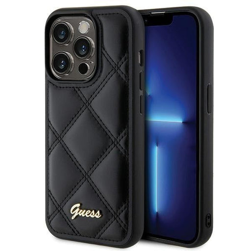 Кейс Guess Quilted Metal Logo за iPhone 15 Pro черен