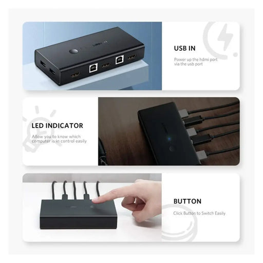 ХЪБ CM200 HDMI SWITCH BOX 2in1 KVM UGREEN