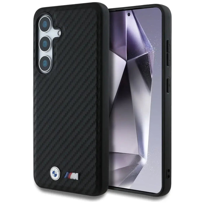 Кожен калъф BMW Carbon MagSafe за Samsung Galaxy S25 - черен