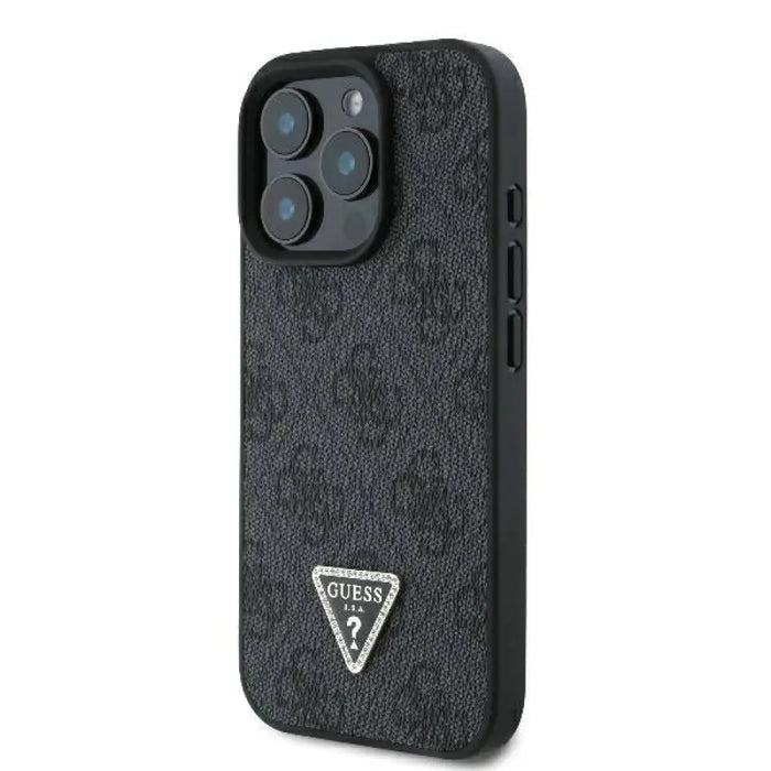 Кожен 4G калъф Guess Triangle Strass за iPhone 16 Pro