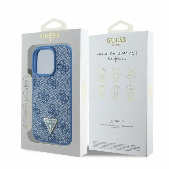 Кожен 4G калъф Guess Triangle Strass MagSafe за iPhone 16
