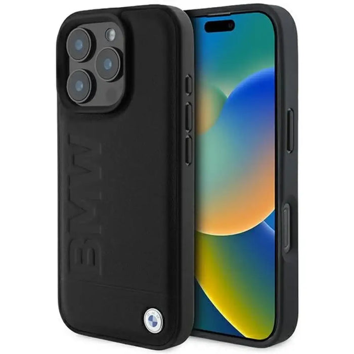 Кожен калъф BMW Hot Stamp MagSafe за iPhone 16 Pro - черен