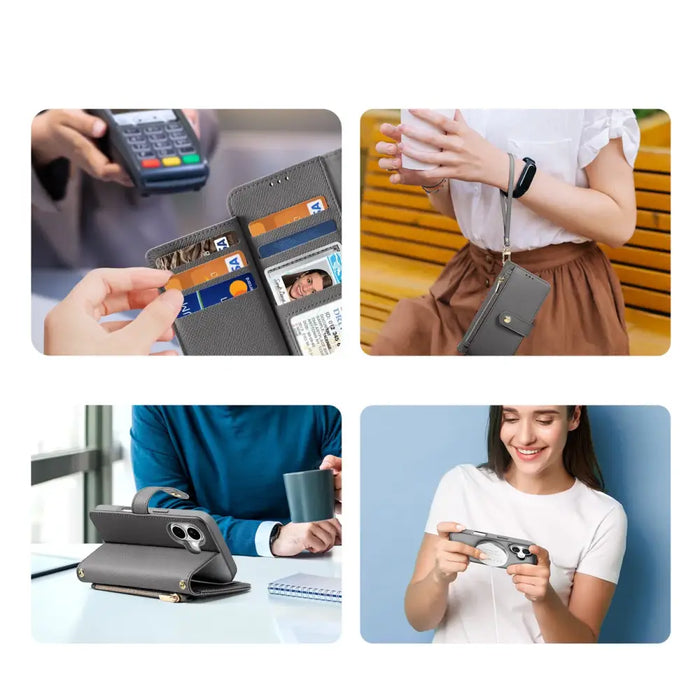 Кожен калъф Dux Ducis Lawa за iPhone 16 - сив