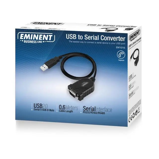Конвертор Ewent USB - RS232 9 пин мъжко Черен