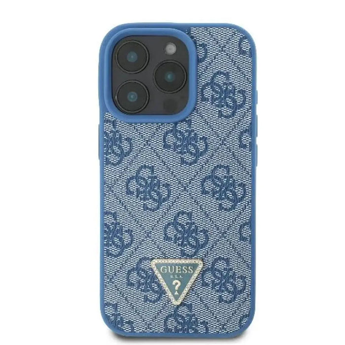 Кожен 4G калъф Guess Triangle Strass MagSafe за iPhone 16