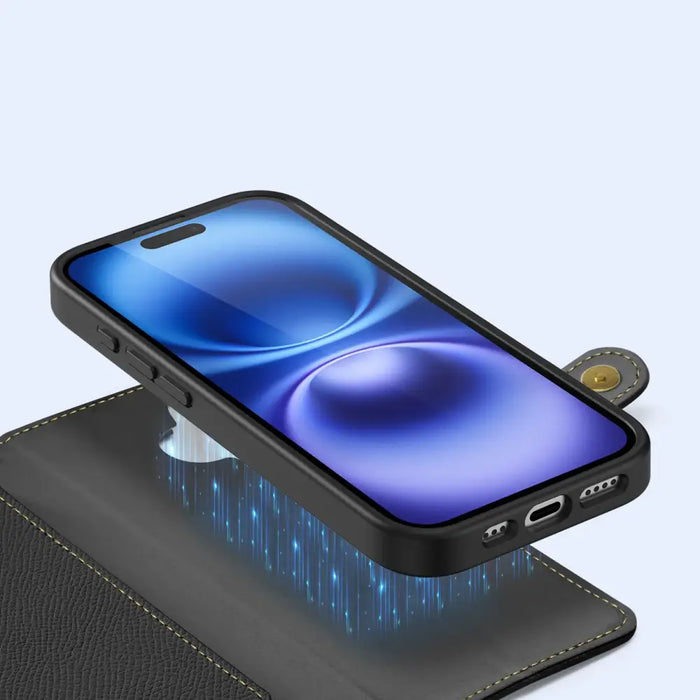 Кожен калъф Dux Ducis Lawa за iPhone 16 - черен