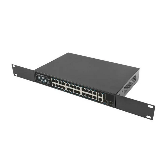 Lanberg суич 24x 100mb poe+/2x комбо шкаф 19’’ гигабитов