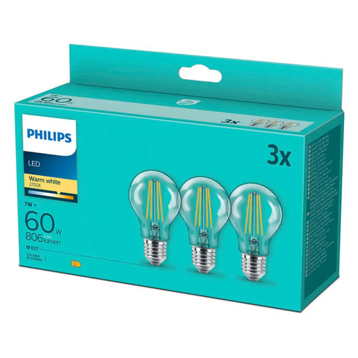 LED КРУШКА Е27 7W 806LM 2700K 3 БРОЯ FILAMENT PHILIPS
