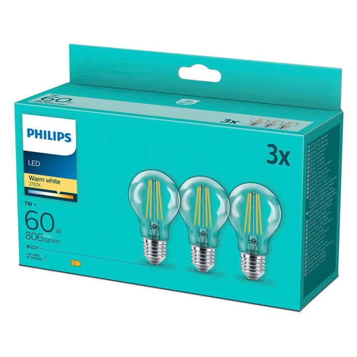 LED КРУШКА Е27 7W 806LM 2700K 3 БРОЯ FILAMENT PHILIPS