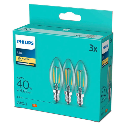 LED КРУШКА E14 4.3W 470LM 2700K 3 БРОЯ FILAMENT PHILIPS
