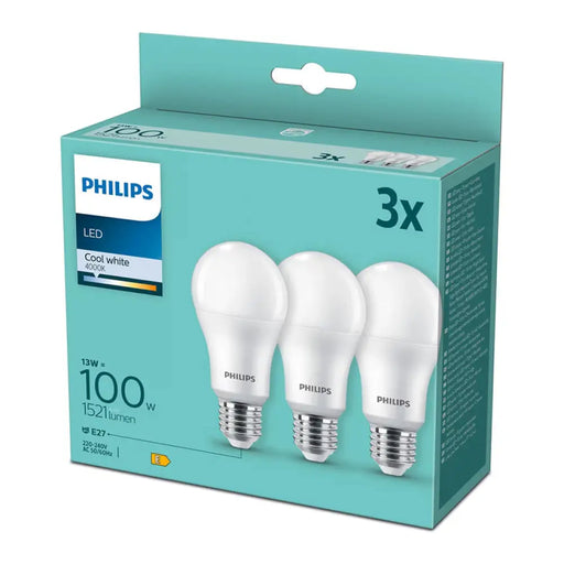 LED КРУШКА E27 13W 4000K 3 БРОЯ PHILIPS