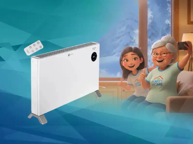 Lg интелигентен конвекторен нагревател с дигитален дисплей и дистанционно управление.