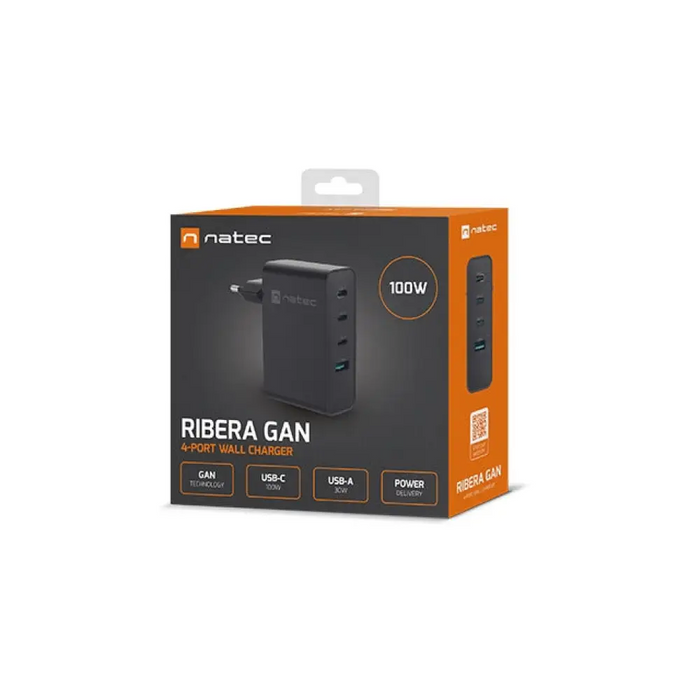 Natec USB Charger Ribera 3X USB-C + 1x USB-A 100W Черен