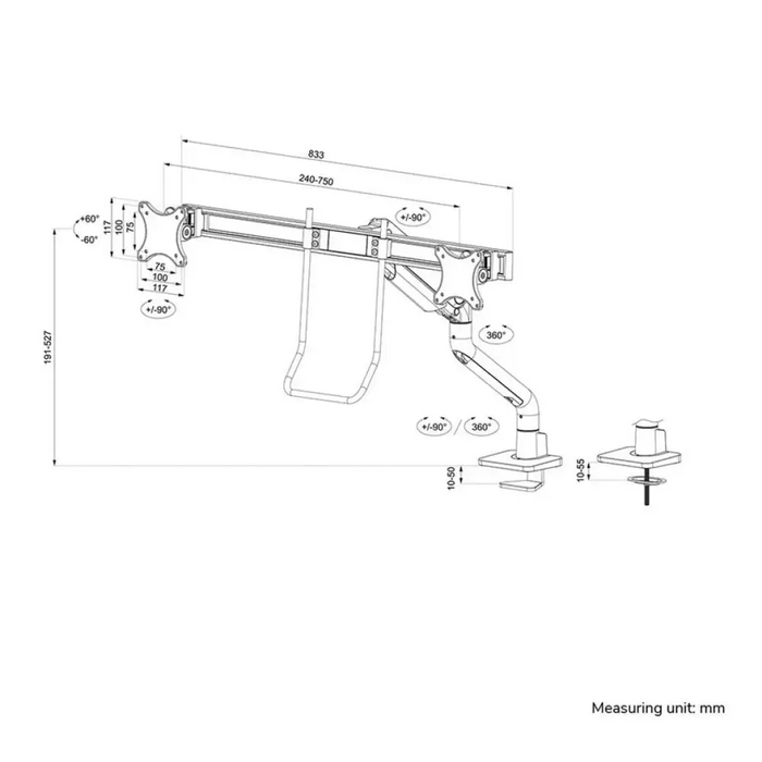Neomounts Next One Стойка за бюро напречна греда с двоен