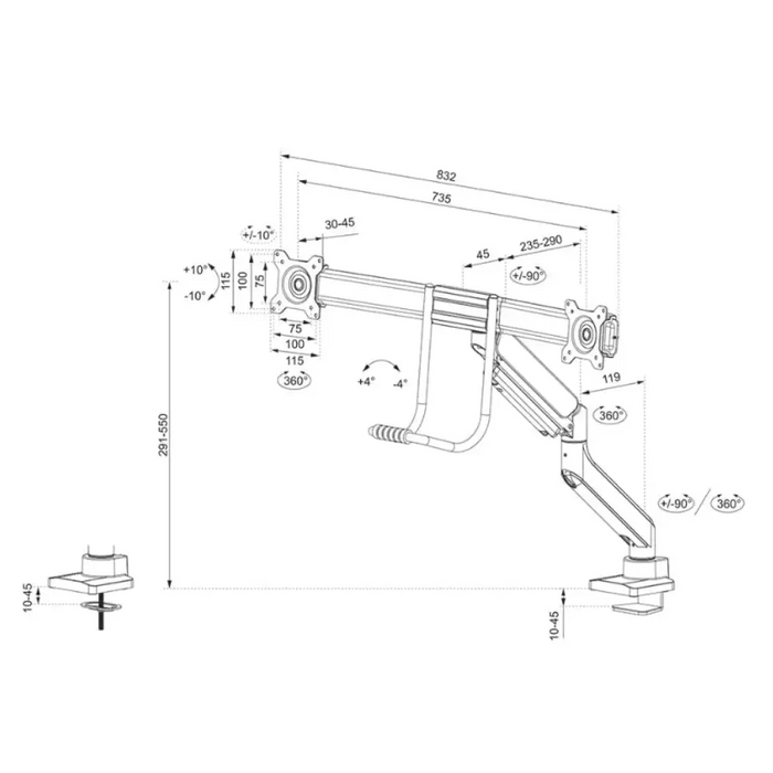 Neomounts Screen Desk Mount 2 екрана (topfix скоба