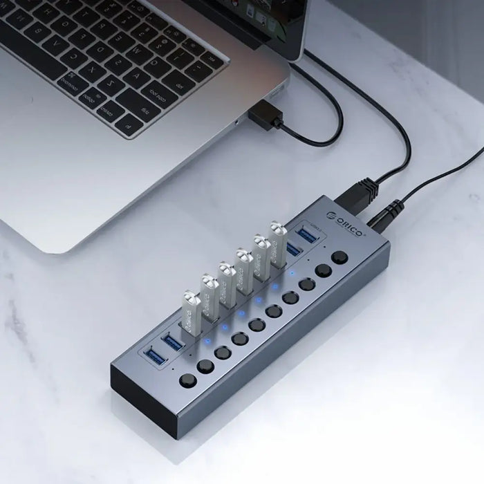 Orico BT2U3-10AB Hub 10x USB-A 3.0 с превключватели - сив