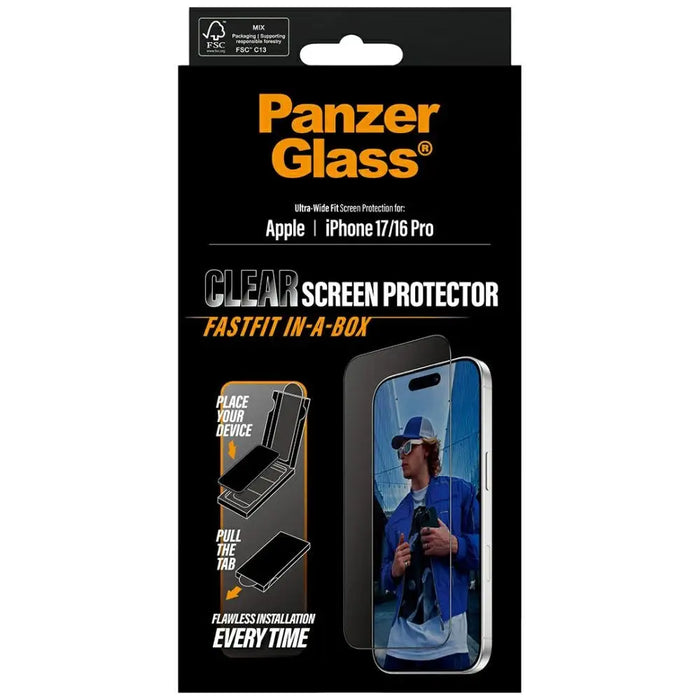 PanzerGlass Ultra-Wide Fit Fastfit Tempered Glass за iPhone