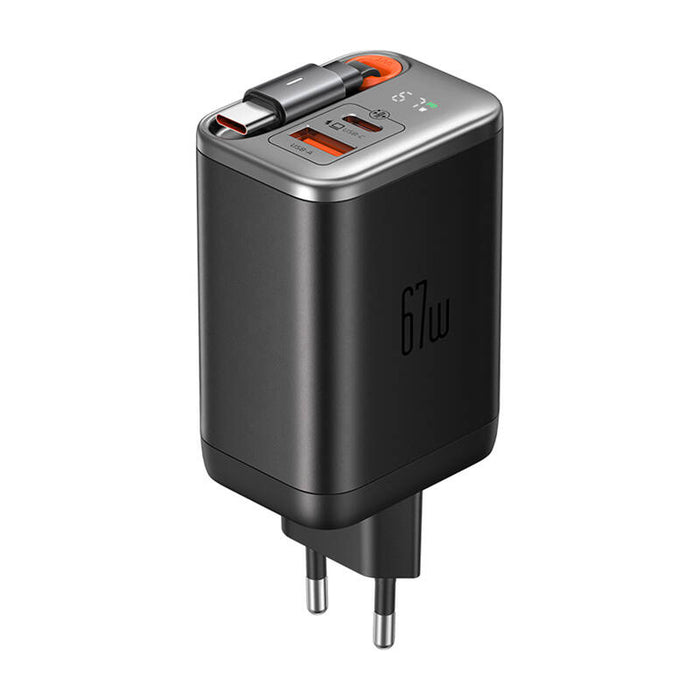 2в1 зарядно с кабел McDodo CH-4100, 67W, GaN, USB-C+A, 65cm, USB-C, черно