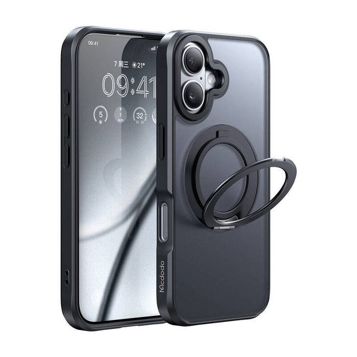 Кейс със стойка McDodo PC-4930, MagSafe за iPhone 16, черен