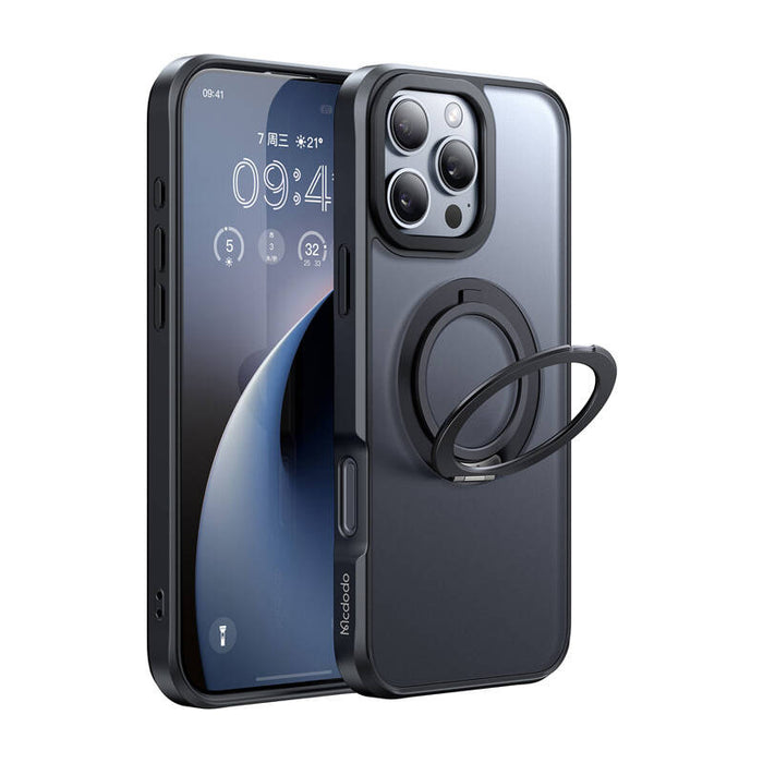 Кейс със стойка McDodo PC-4930, MagSafe за iPhone 16 Pro, черен