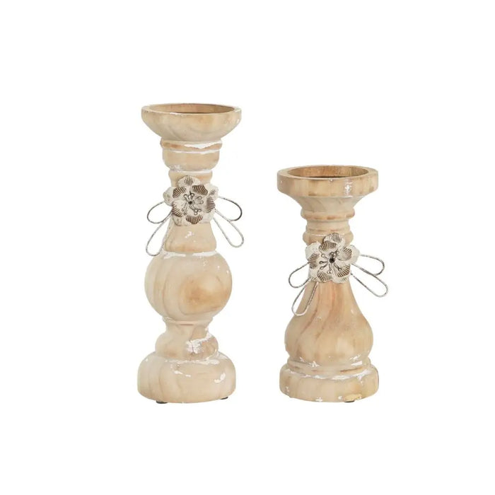 Поставка за свещ DKD Home Decor Дървен (9,5 x 9,5 x 28 cm)
