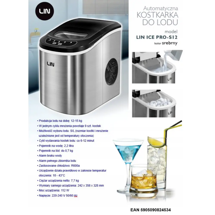 Преносим ледогенератор LIN ICE PRO-S12 сребрист