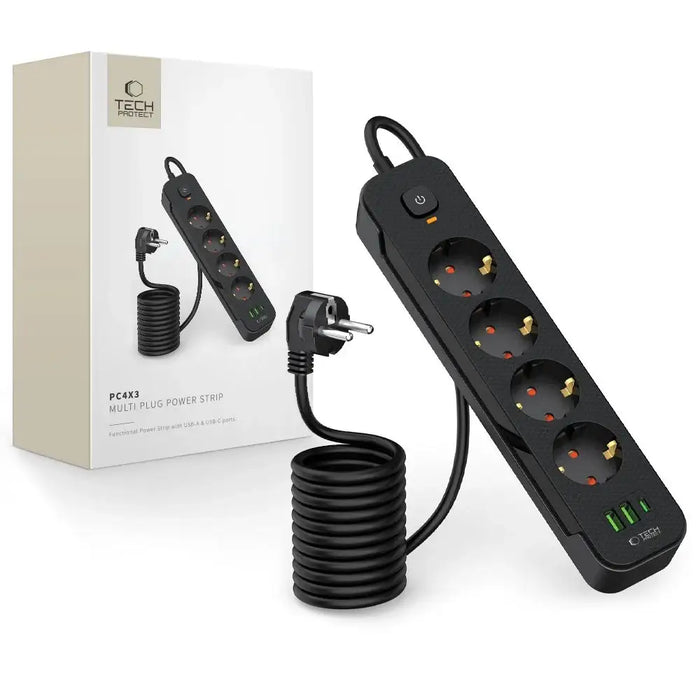 Разклонител Tech-Protect PCL4X3 4 гнезда 240V + 2xUSB-A