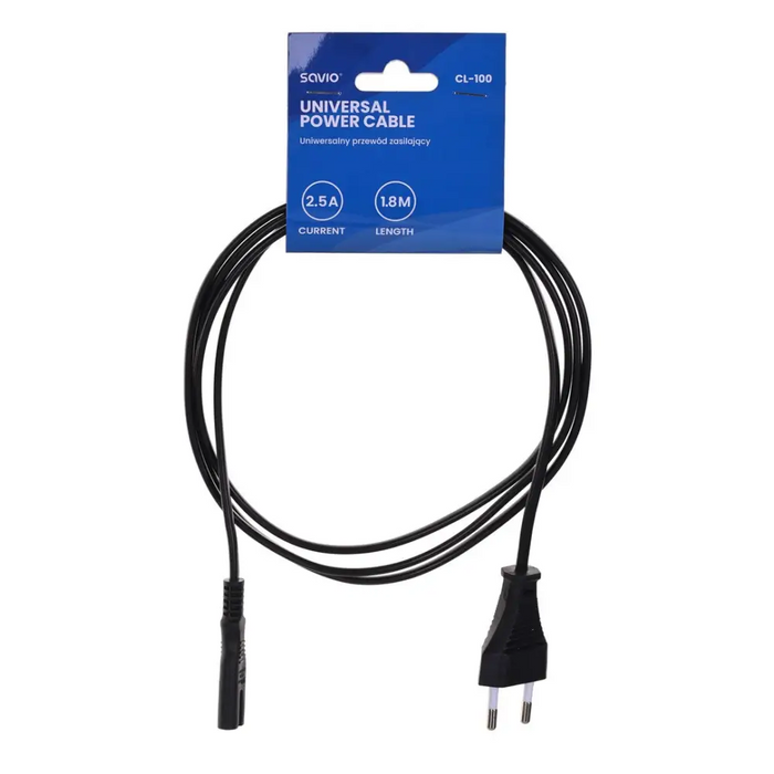 Savio CL-100 захранващ кабел черен 1.8 m IEC тип E (3.4 mm