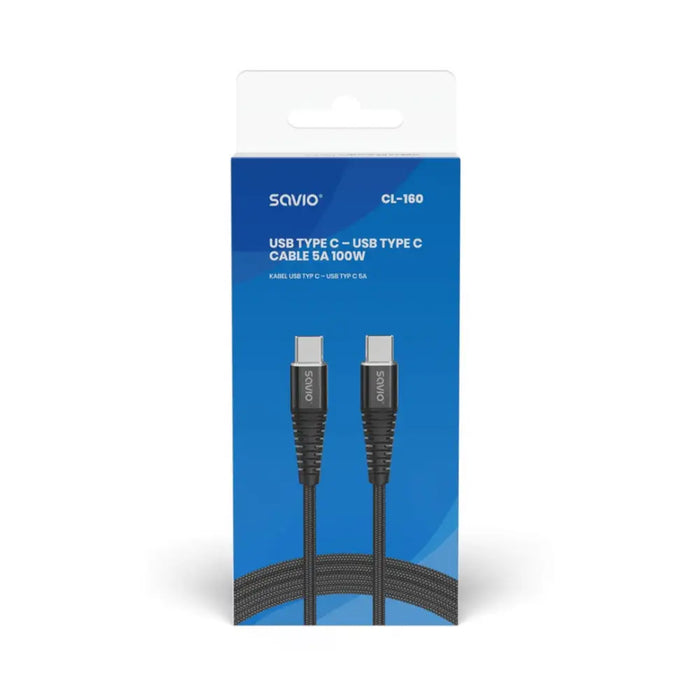 Savio CL-160 USB кабел 2 м USB 2.0 USB C - USB C Черен