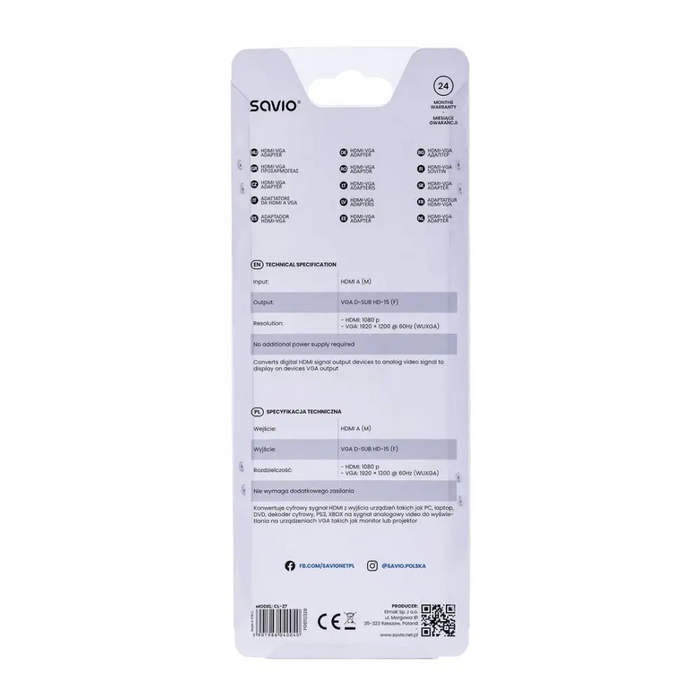 Savio CL-27 адаптер за видео кабел 0,2 м VGA (D-Sub) HDMI