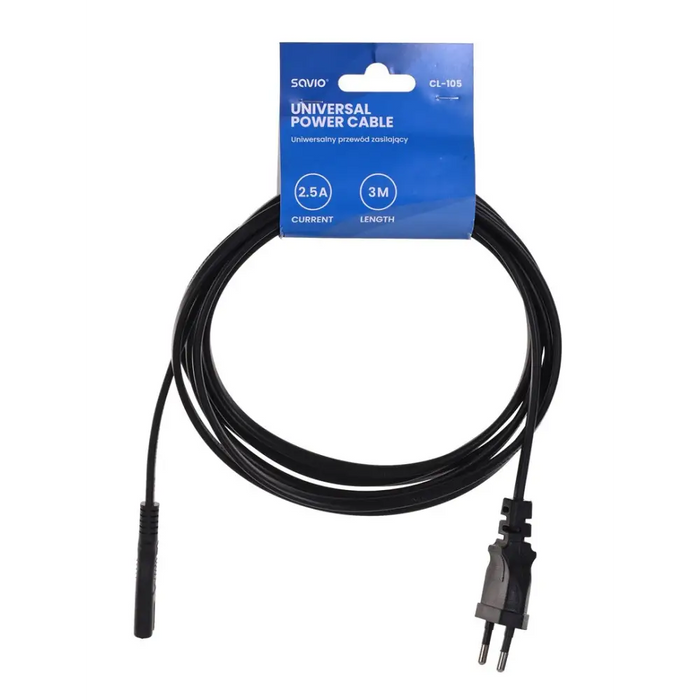 SAVIO Захранващ кабел 2pin (M) 3m CL-105 Черен