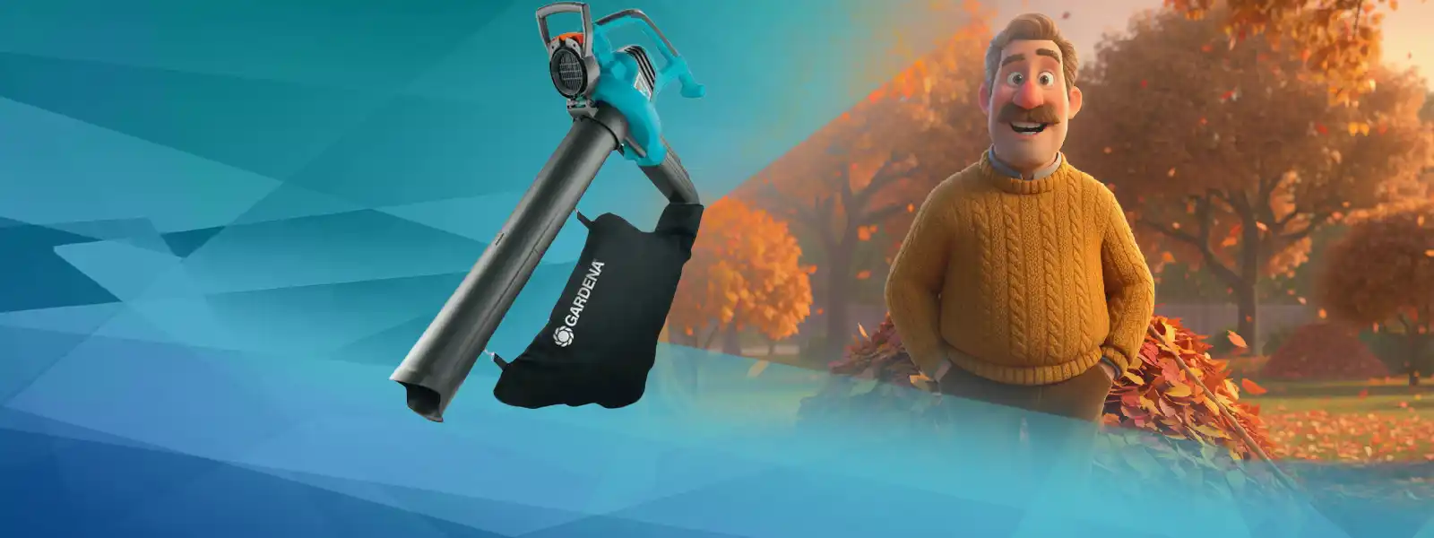 Тийл и черен безжичен листообъркач с елегантен дизайн.