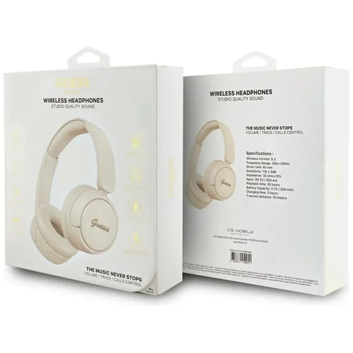 Слушалки Guess Metal Logo Script Over Ear - бежови